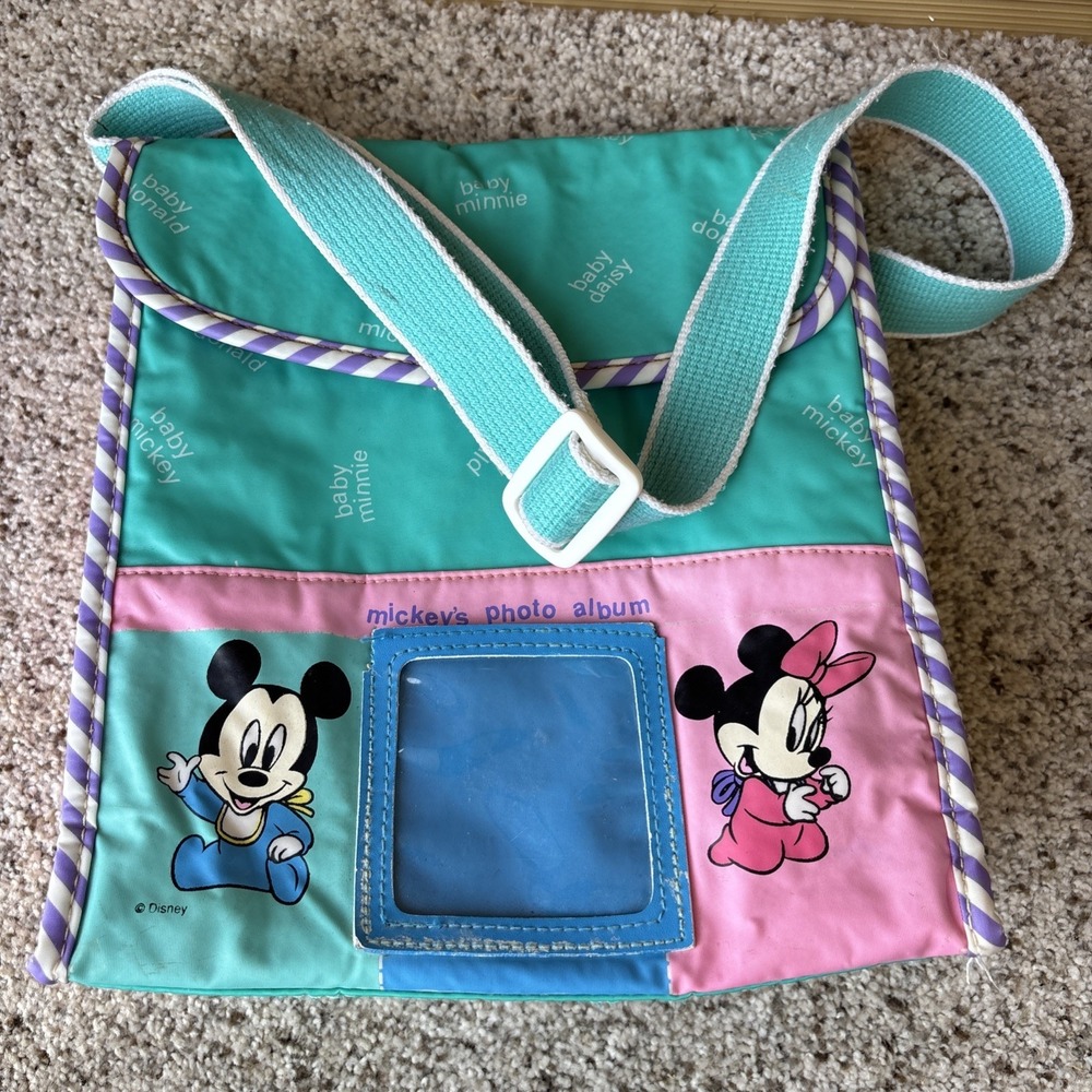 Vintage 90s DISNEY BABIES Baby Mickey Mouse Diaper Bag Vinyl Tote Teal White - Picture 10 of 10